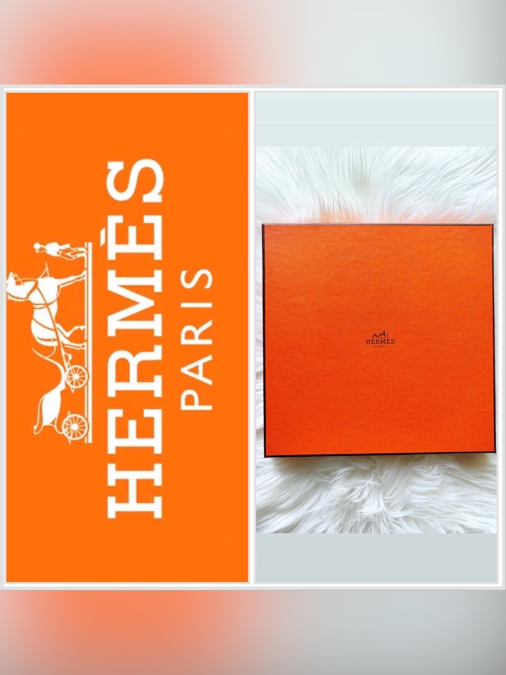 HERMÈS Silk Scarf Box Logo Orange 9.5” x9.5” x .8”